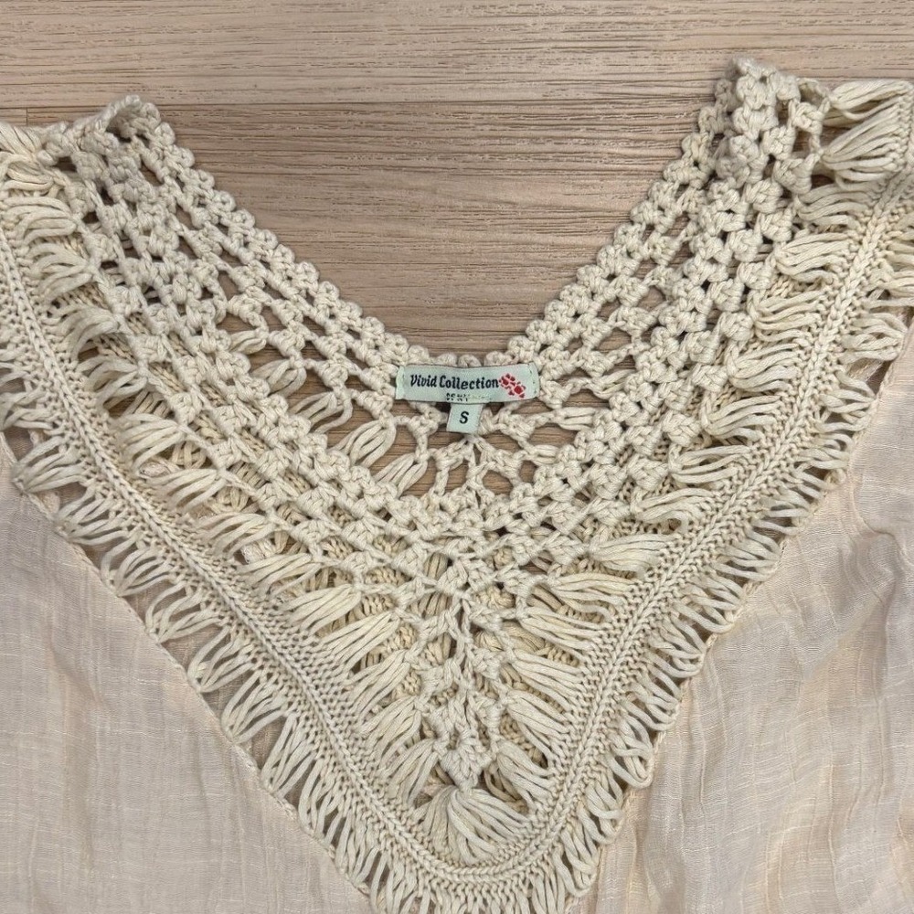 Vivid Collection Bohemian Crochet Swimsuit Cover-up Size Small - Cream Beige - Picture 3 of 9